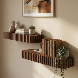 Handmade Fluted Wood Floating Shelf | Layered Scalloped Trim